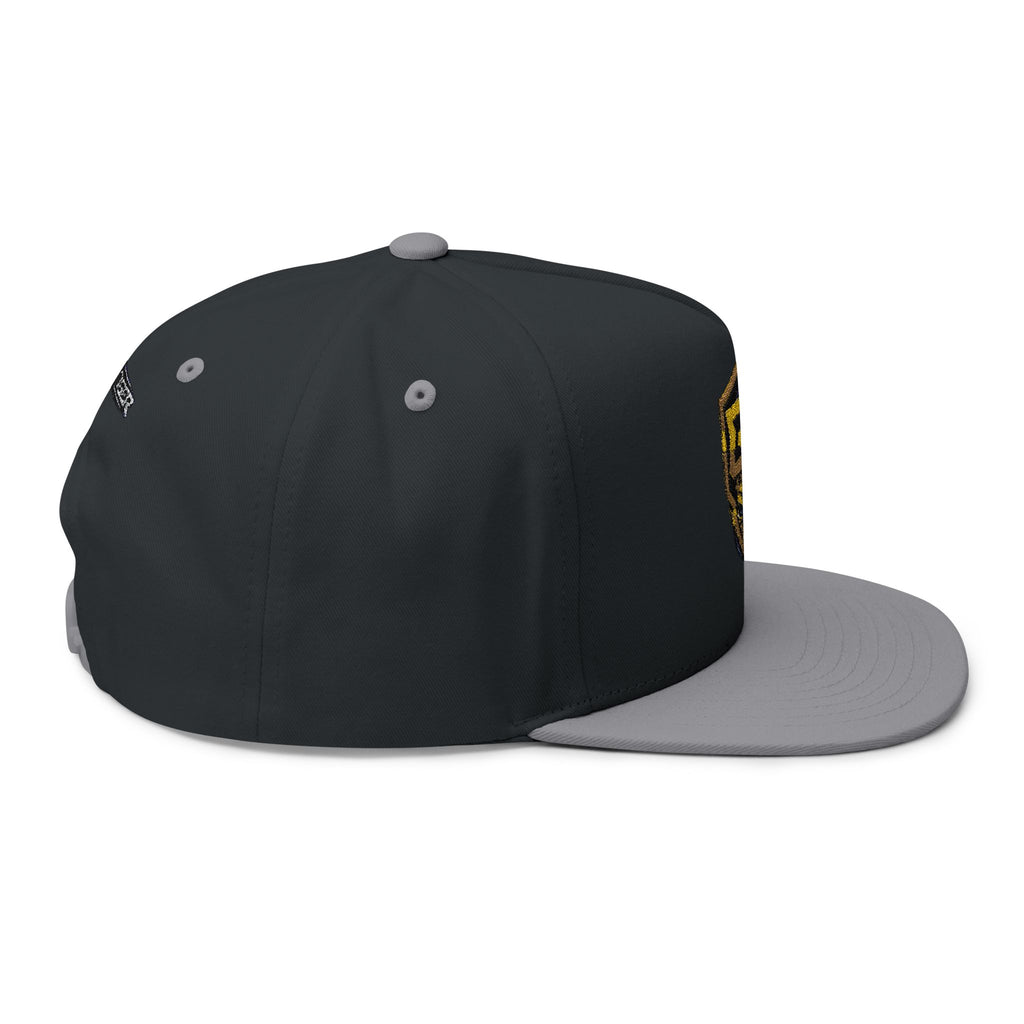 Embroidered GT Shield Flat Bill Cap — Gold Gaming Logo Snapback