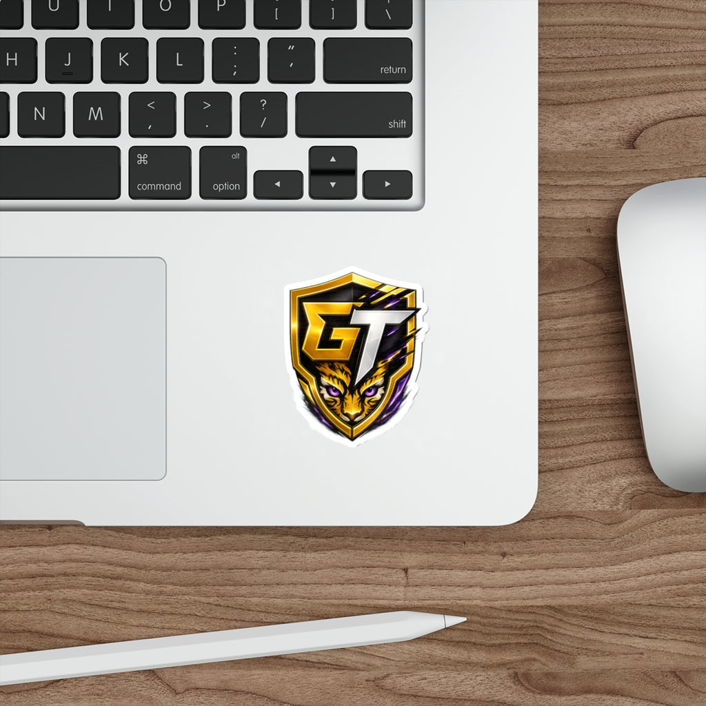 GT Tiger Shield Die-Cut Sticker — Gaming Logo Sticker with Fierce Tiger Emblem