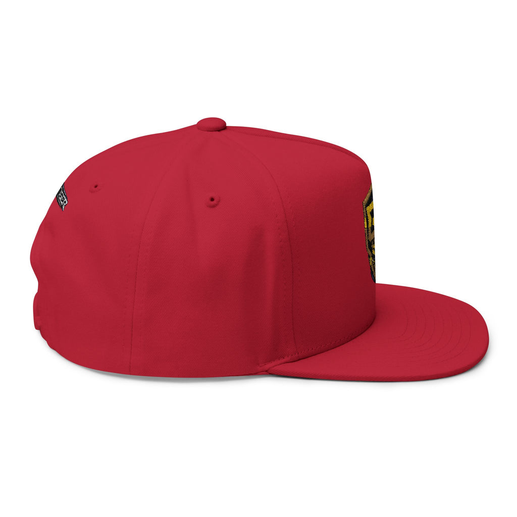 Embroidered GT Shield Flat Bill Cap — Gold Gaming Logo Snapback