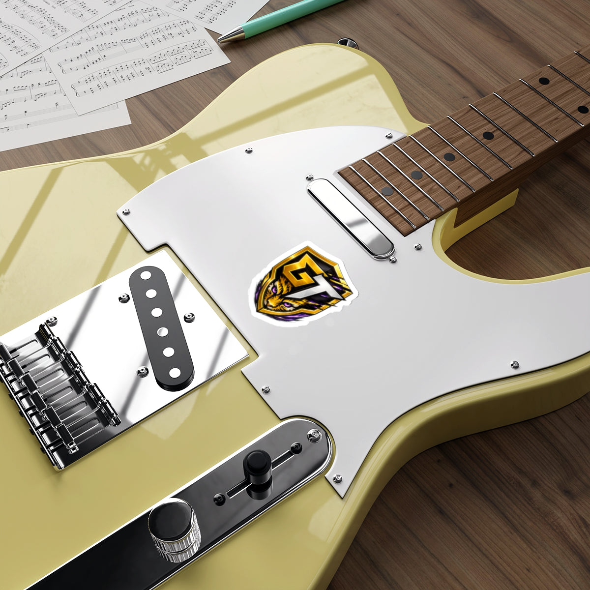GT Tiger Shield Die-Cut Sticker — Gaming Logo Sticker with Fierce Tiger Emblem