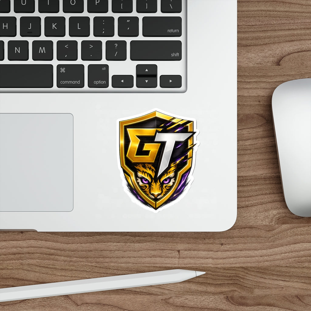 GT Tiger Shield Die-Cut Sticker — Gaming Logo Sticker with Fierce Tiger Emblem