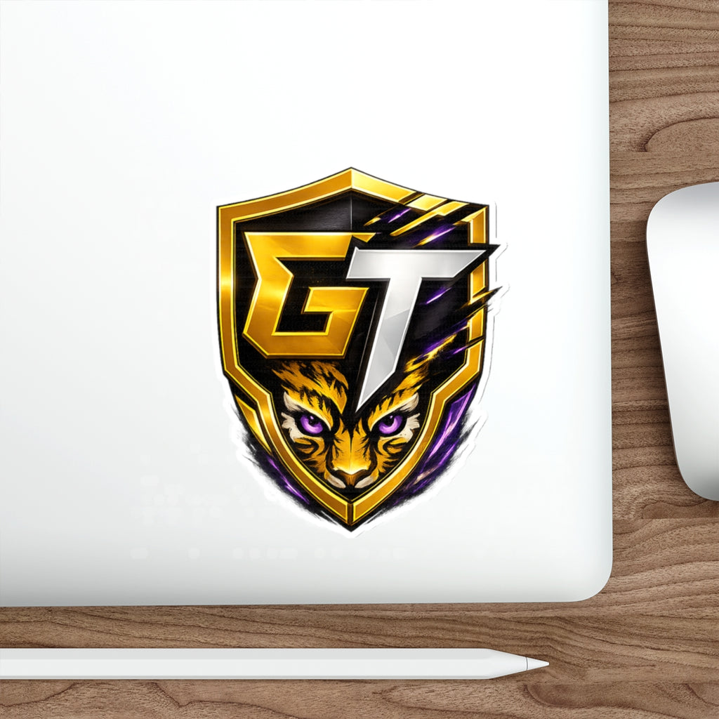 GT Tiger Shield Die-Cut Sticker — Gaming Logo Sticker with Fierce Tiger Emblem