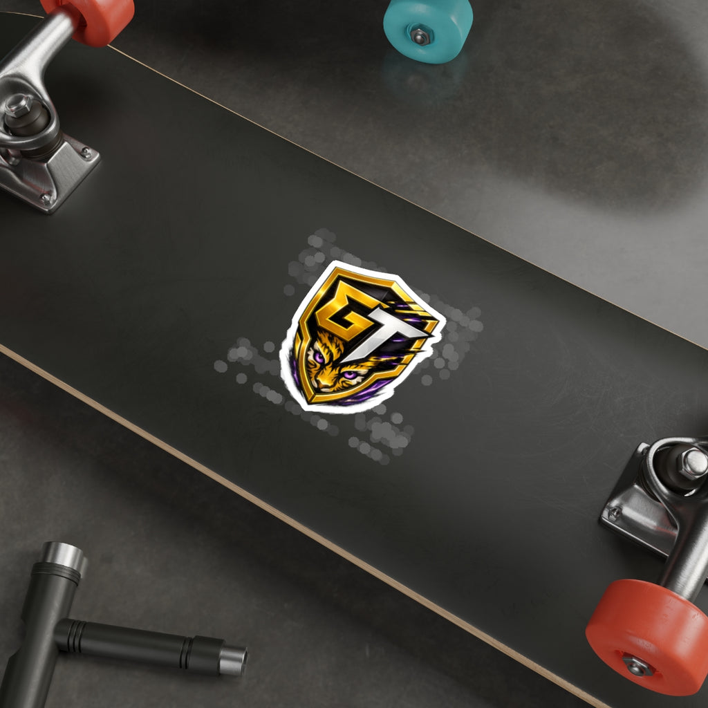 GT Tiger Shield Die-Cut Sticker — Gaming Logo Sticker with Fierce Tiger Emblem