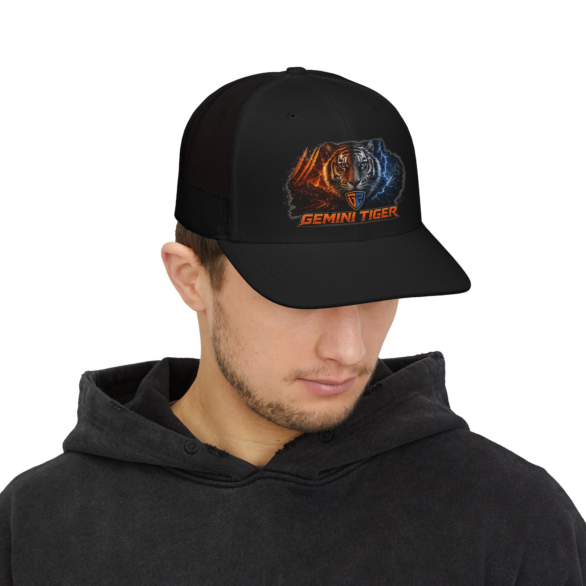 Gemini Tiger Snapback Trucker Hat — Dual-Element Tiger Design