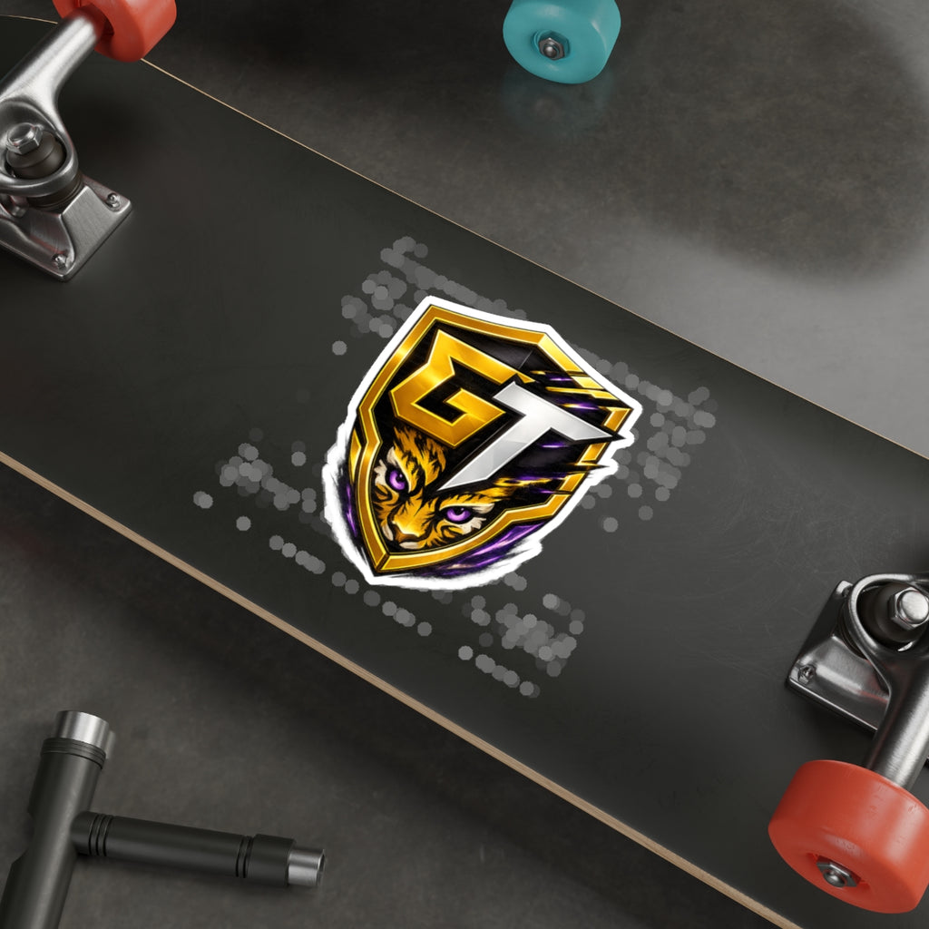 GT Tiger Shield Die-Cut Sticker — Gaming Logo Sticker with Fierce Tiger Emblem