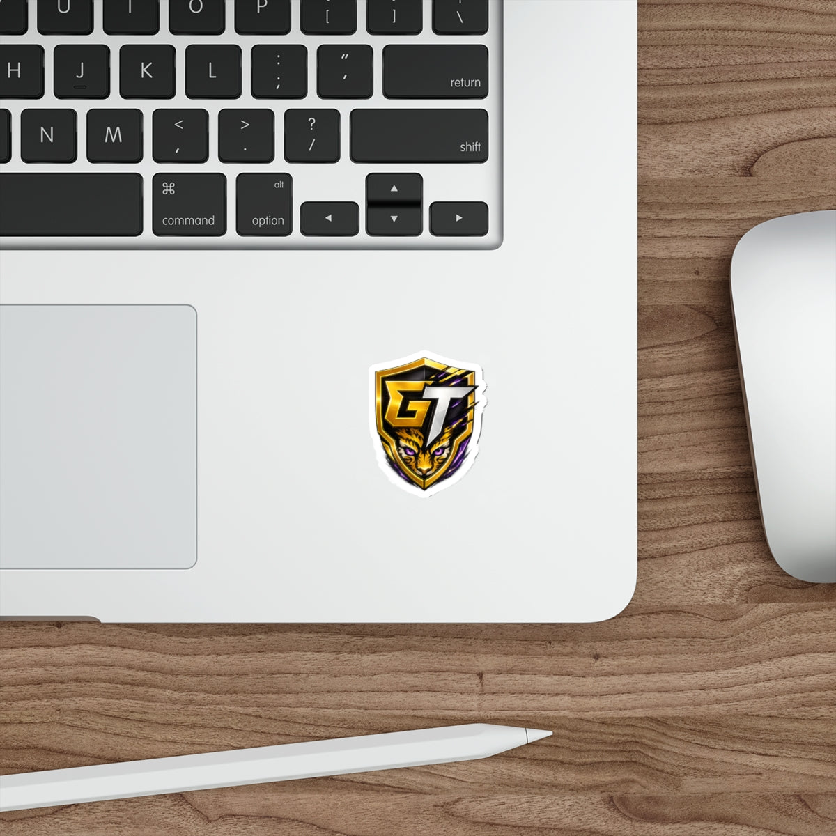 GT Tiger Shield Die-Cut Sticker — Gaming Logo Sticker with Fierce Tiger Emblem