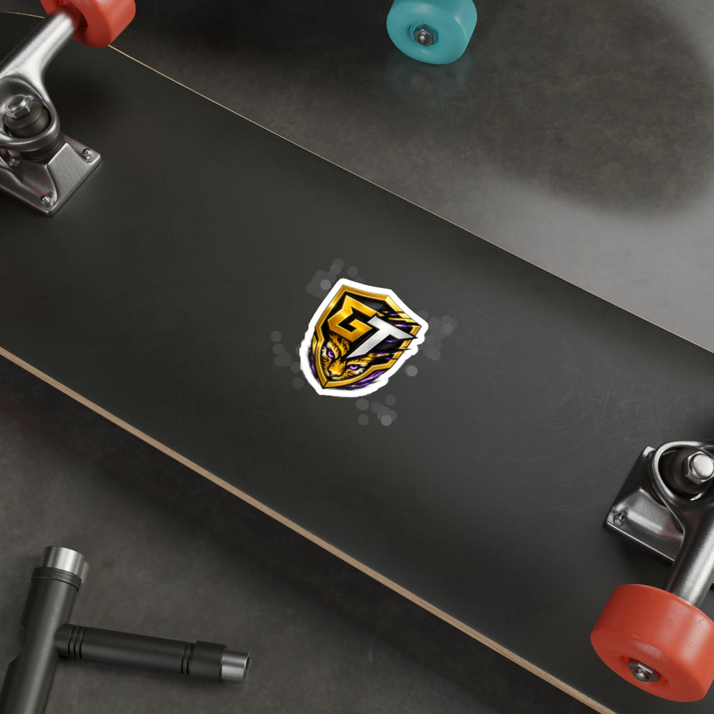 GT Tiger Shield Die-Cut Sticker — Gaming Logo Sticker with Fierce Tiger Emblem