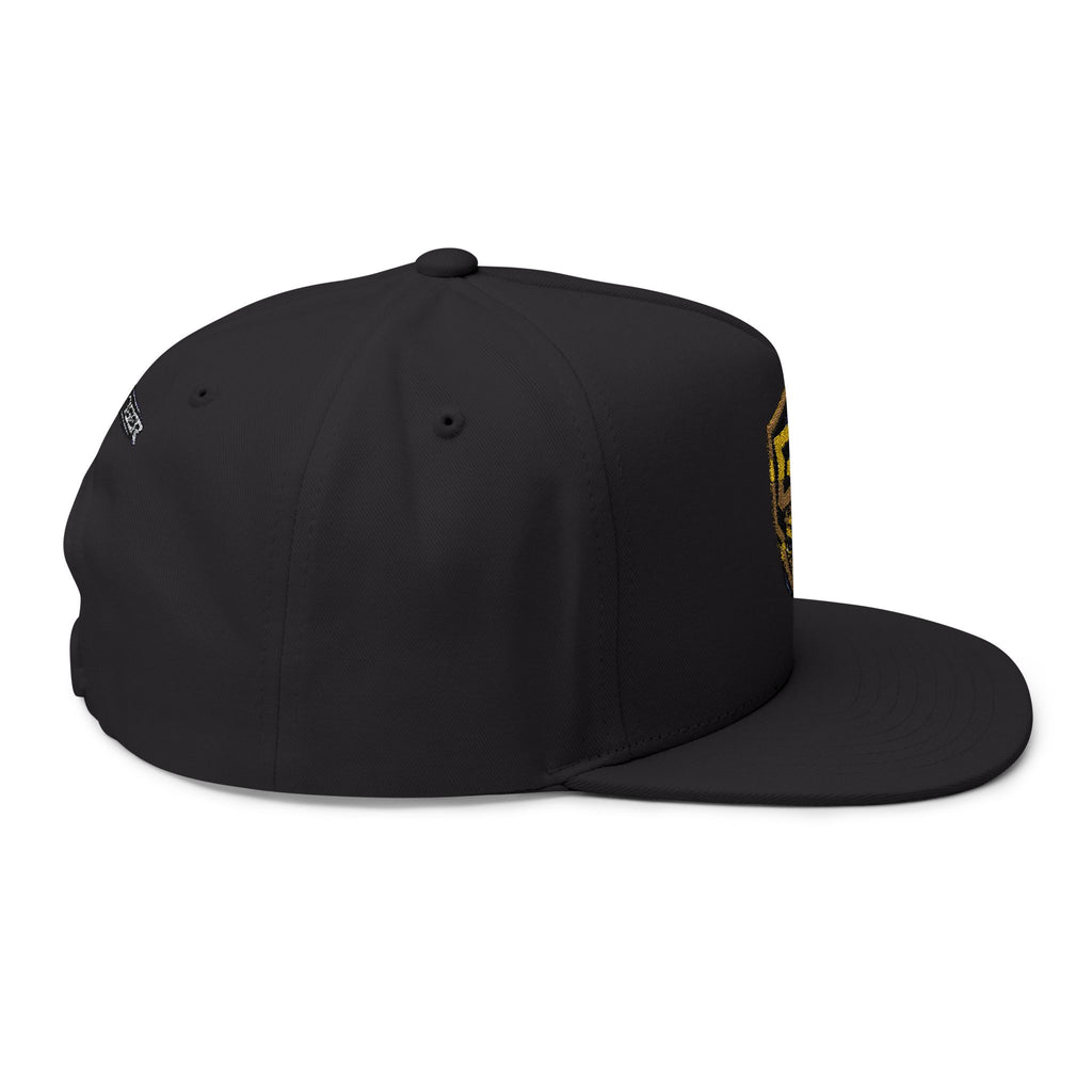 Embroidered GT Shield Flat Bill Cap — Gold Gaming Logo Snapback