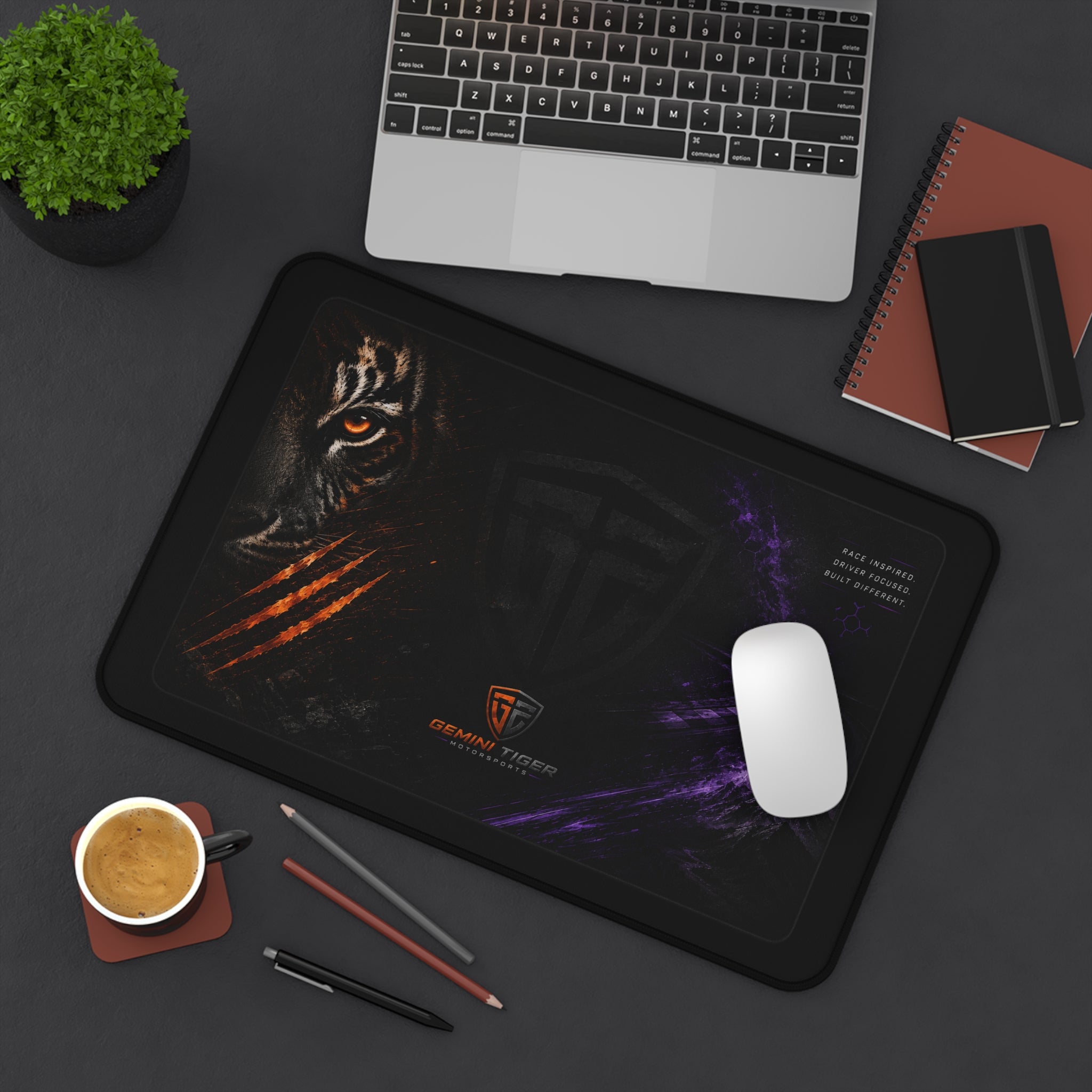 Tiger Gaming Desk Mat — Dark Neon Battle Mouse Pad