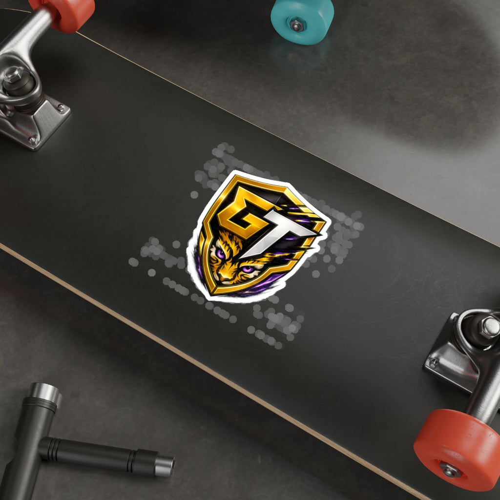 GT Tiger Shield Die-Cut Sticker — Gaming Logo Sticker with Fierce Tiger Emblem