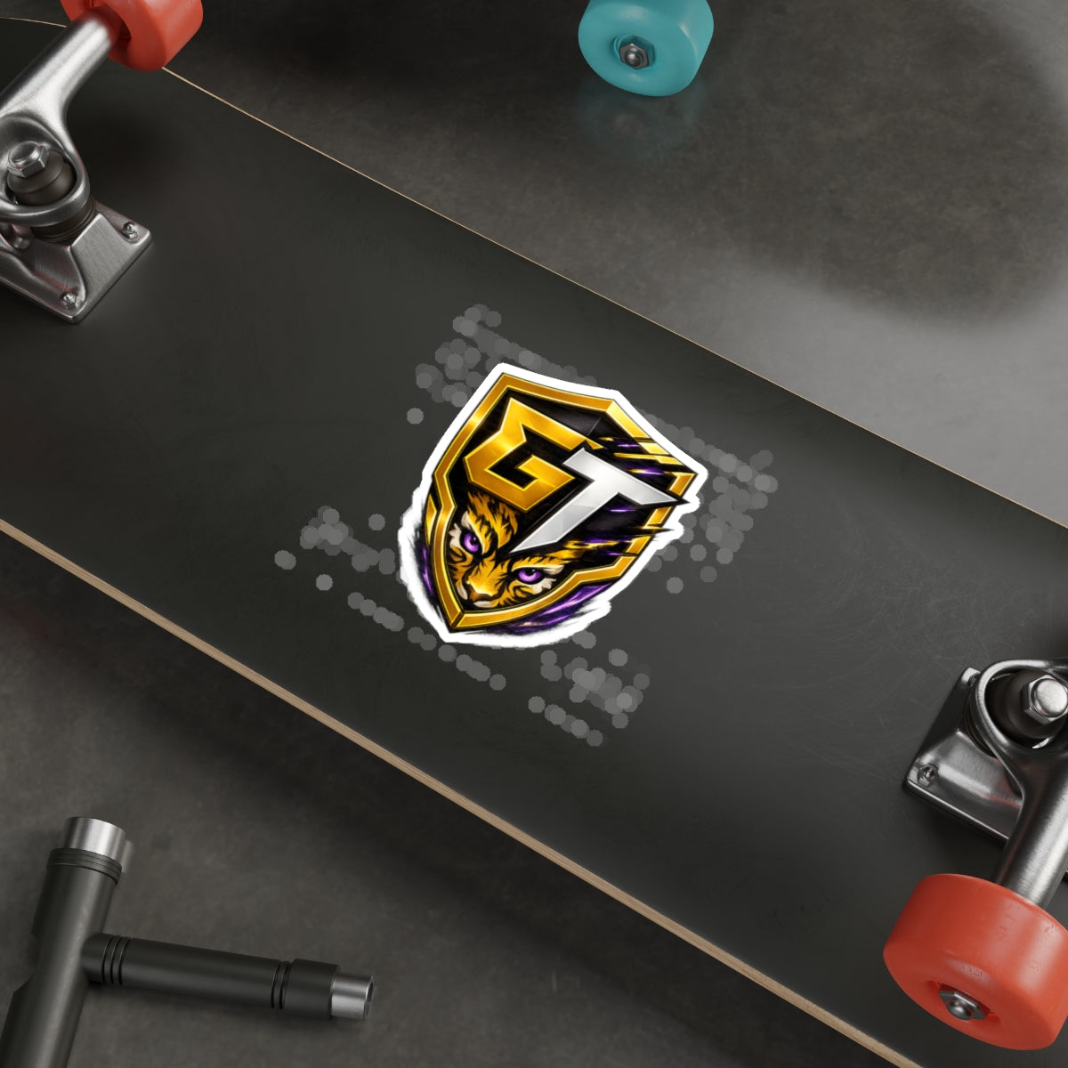 GT Tiger Shield Die-Cut Sticker — Gaming Logo Sticker with Fierce Tiger Emblem