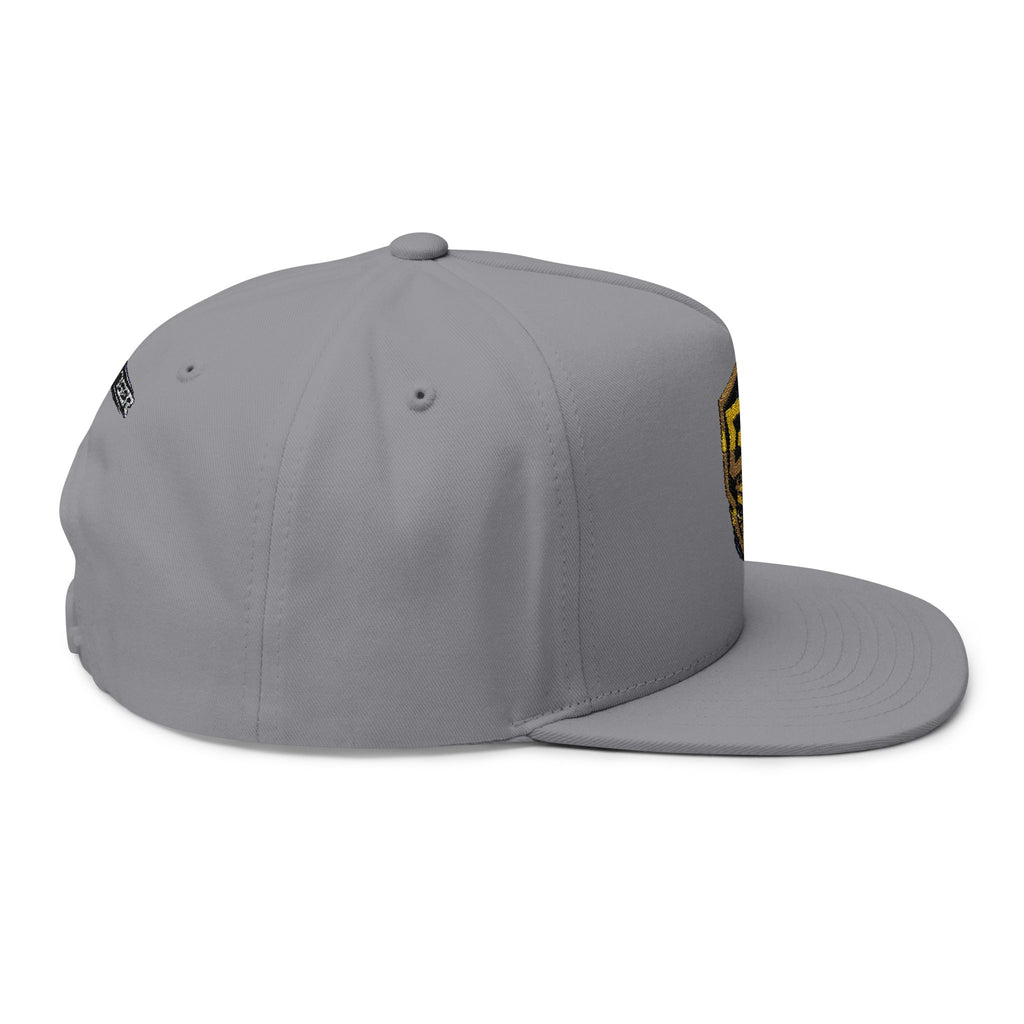 Embroidered GT Shield Flat Bill Cap — Gold Gaming Logo Snapback